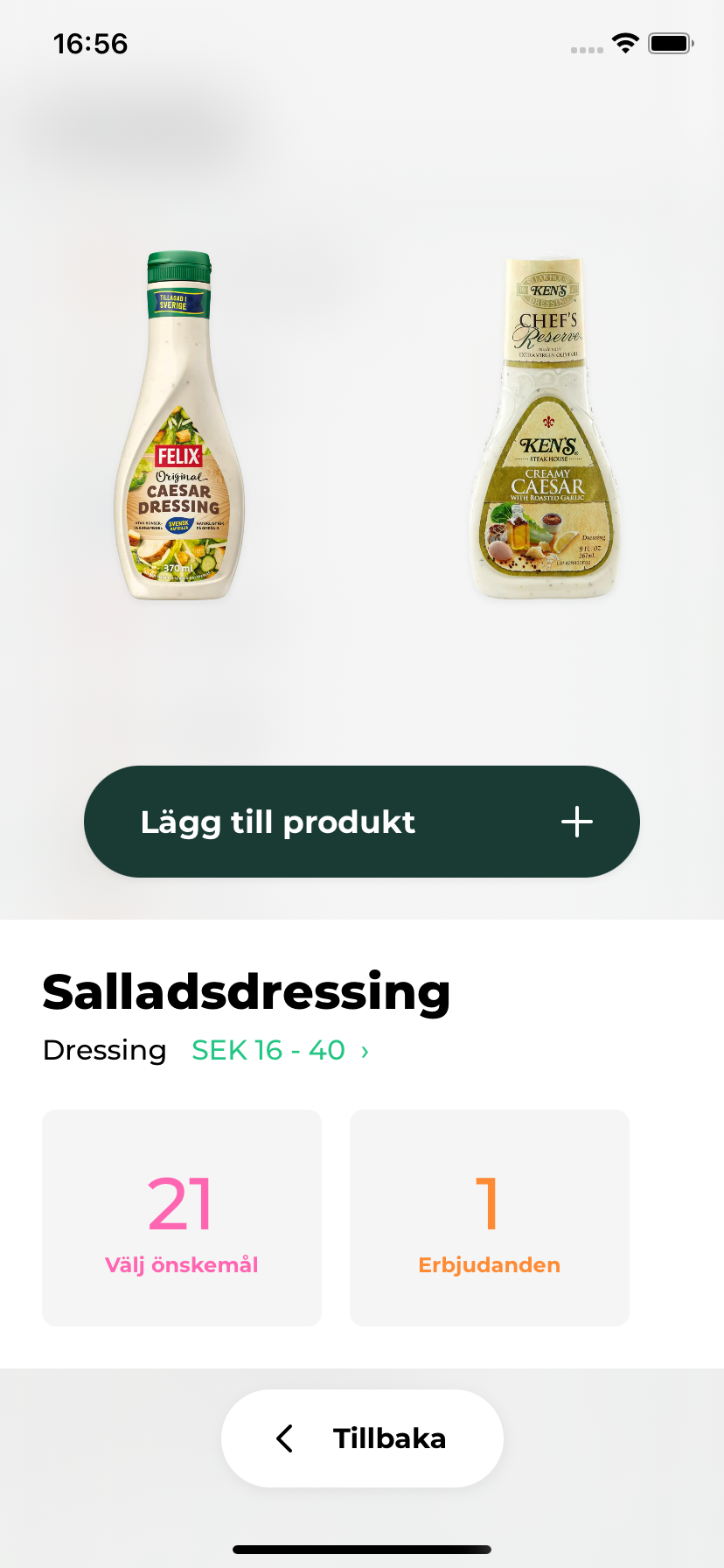 Product search result for salad dressing showing 21 options and price range