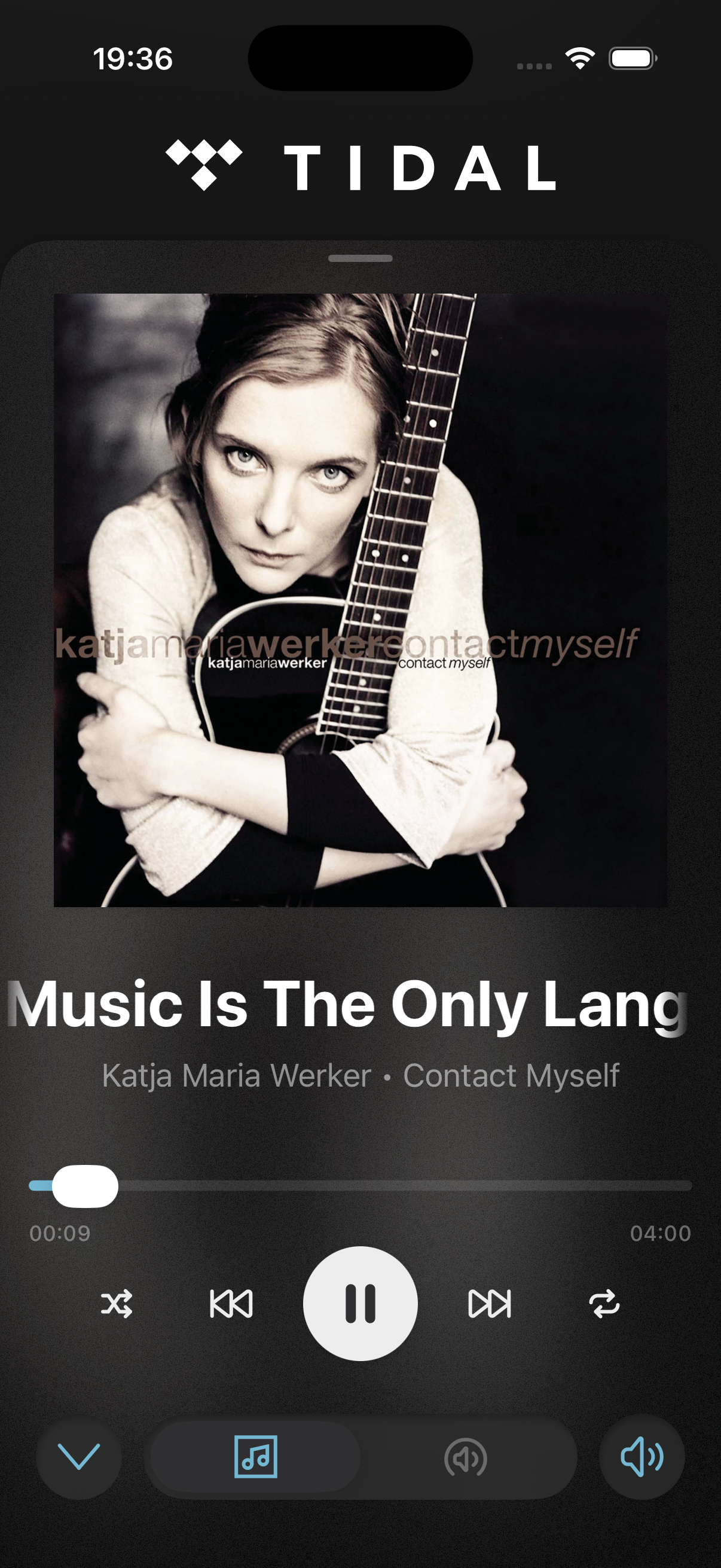 Tidal streaming now playing screen