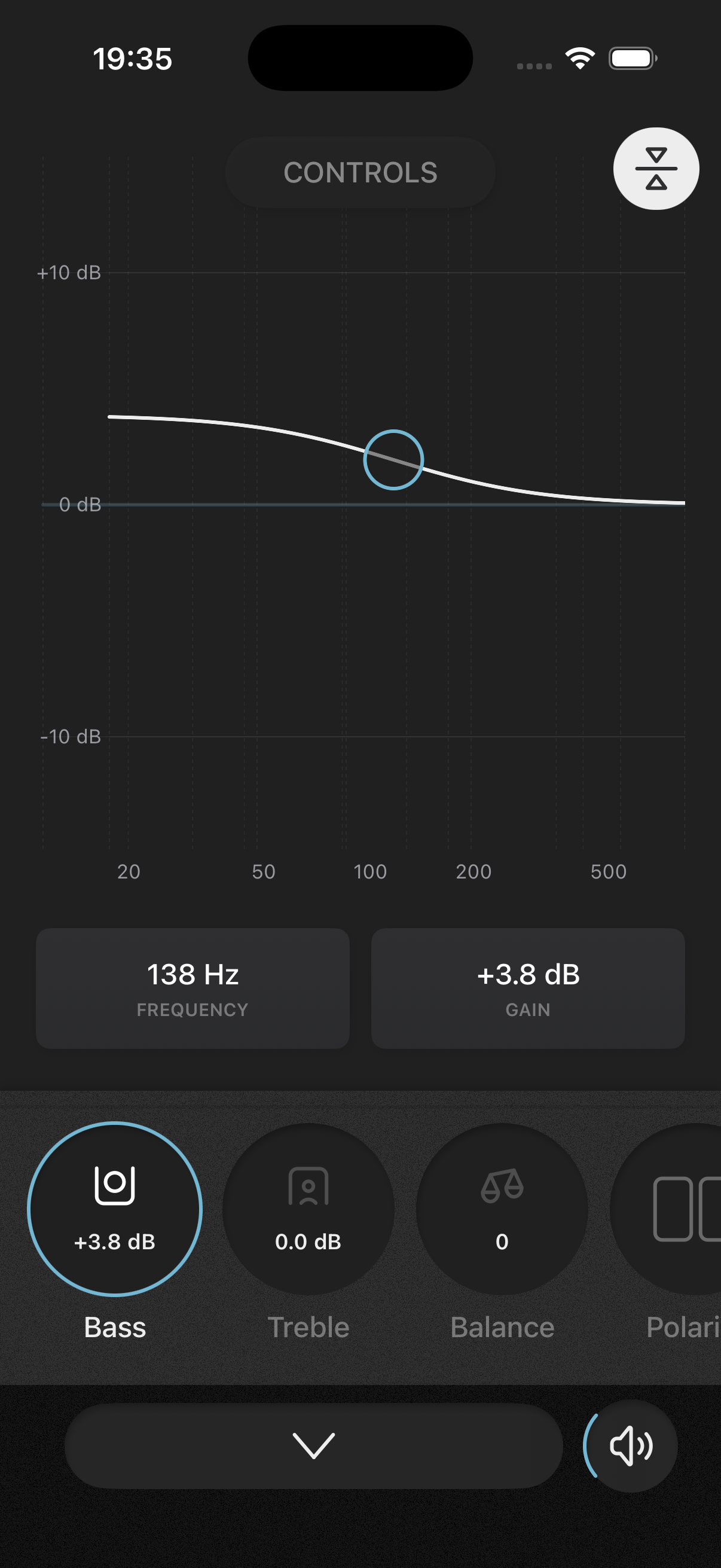 Bass, treble and balance tone controls